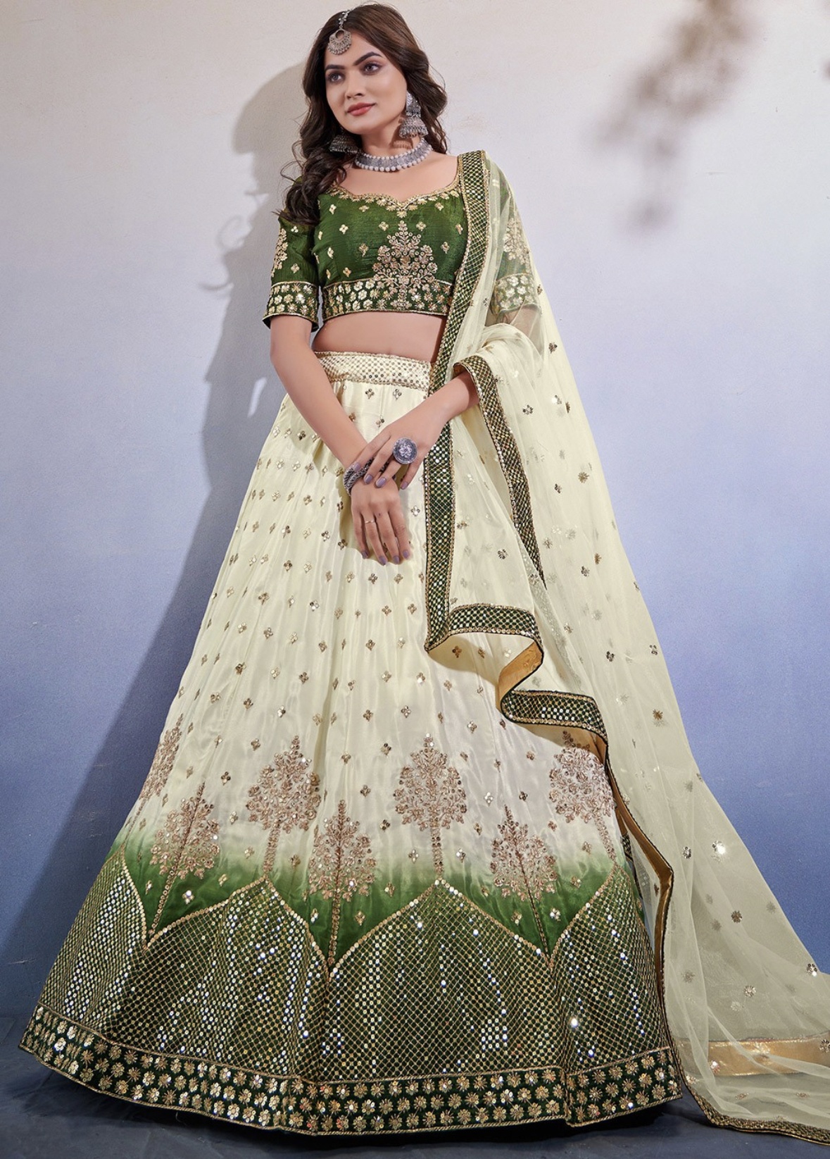 Shaded Green Silk Designer Lehenga Choli