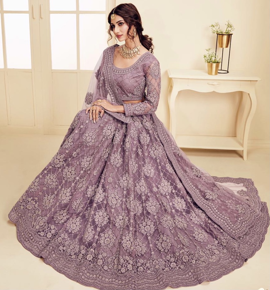 Purple Net Bridal Lehenga Choli - Lehengas Designer Collection
