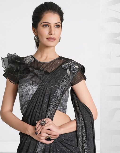 Grey Lycra Pre Pleated Designer Saree Sarees Designer Collection