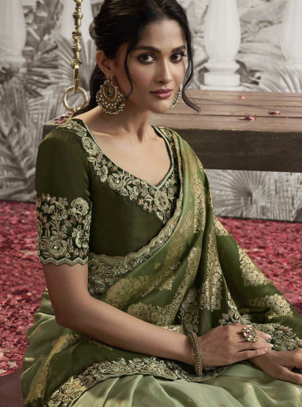 Green Fancy Silk Wedding Reception Wear Saree - Sarees Designer Collection