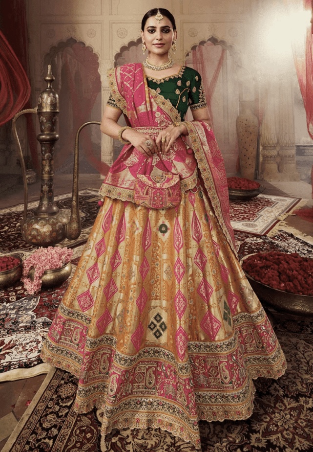 Banarasi Silk Fabric Wedding Wear Jacquard Work Designer Lehenga Choli